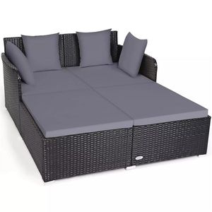 Lettino da Esterno in Rattan Grigio con Comodi Cuscini Imbottiti per Arredamento da Giardino e Appartamento, Materiale in Vimini Resistente alle Intemperie - Product Image 2