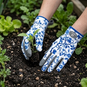Gants de jardinage bleus à motifs floraux, légers, résistants aux coupures, longueur poignet, en coton/polyester/spandex, écologiques, respirants, compatibles écran tactile - Product Image 4