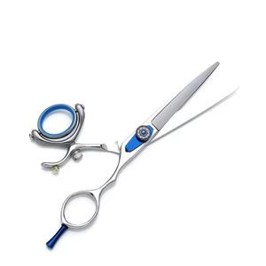 Tijeras Profesionales para Adelgazar el Cabello, Acero Inoxidable 440C, 30 Dientes, Mango Largo, para Diestros, Uso en Salón, Detalles en Azul - Product Image 4