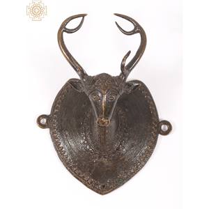 Tête de cerf en laiton de 7 pouces fait à la main Tenture murale Dhokra Art Home Decor Item - Product Image 1