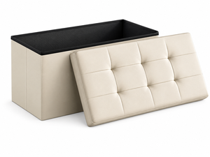 Pouf de rangement moderne en tissu blanc crème avec couvercle - Product Image 1