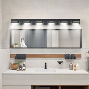 Applique da Parete a 6 Luci LED dal Design Moderno e Minimalista, Efficiente dal Punto di Vista Energetico, Nera, per Specchio da Bagno - Product Image 1