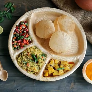 Juego de vajilla y vajilla desechable con compartimento redondo de hoja de palma compostable ecológica para servicio de comida Camping - Product Image 4