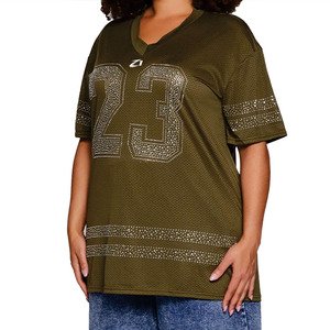 Custom Sparkly Rhinestone Streetwear American Football Jersey Y2K Rhinestones Number Graphic T-shirt Wholesale Rhinestone jersey - Product Image 6
