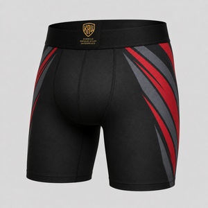 Shorts de compression MMA pour hommes Khawaja Rafique Ullah Enterprises, noir, rouge, gris, coupe régulière, évacuation de l'humidité, respirant, extensible, 300g - Product Image 1