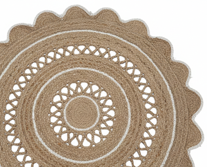 Tapis ronds tressés en jute et coton, fabriqués à la machine, respectueux des animaux et écologiques, avec motif double Payal et design TIKKI, pour grandes surfaces - Product Image 4