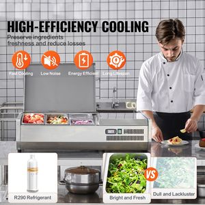 Stazione Elettrica da Banco per Condimenti 130W con 1-1/3 e 4-1/6 Vaschette in Acciaio Inox 304 - Product Image 2