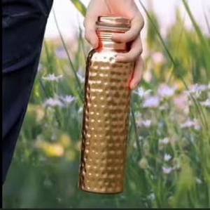Hammered Copper Water <b>Bottle</b> Portable Outdoor Drinkware Minimalist Design Double Wall Insulated <b>Flask</b> - Product Image 1