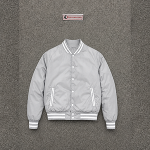 PREMIUM <b>SILVER</b> Varsity <b>Jacket</b> Regular Fit Turn-down Collar Solid Color Eco-Friendly Heated Horn Button Casual Winter Wear - Product Image 5