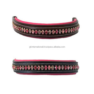 Banda de ceja de caballo de cuero de canal vacío, acolchado suave colorido y cristales de costura de contraste, banda decorativa para ceja de brida para caballo - Product Image 5