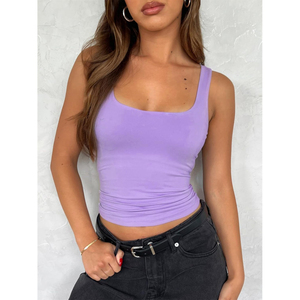 Nouveau débardeur femme à col carré, violet uni, court, sans manches, décontracté, écoresponsable, OEM ODM - Product Image 6