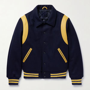 Premium Navy Blue Wool Varsity <b>Jacket</b> with Gold Leather Panels <b>Vintage</b> Letterman <b>Bomber</b> <b>Jacket</b> Custom Men's Baseball Outerwear - Product Image 1