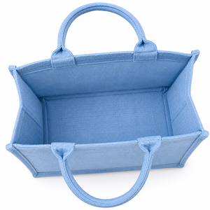 La Paz Comienza con una Sonrisa, Bolsa de Compras de Yute con Estampado de Loto, Tamaño Mediano, Asa Azul, Bolso Tote para Uso Diario - Product Image 5