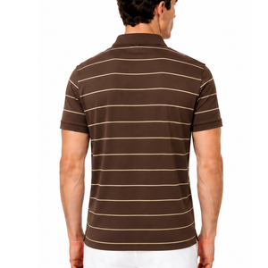 Wholesale Men's Brown and beige Striped Short Sleeve <b>Polo</b> <b>Shirt</b> Casual Collared Top - Product Image 4