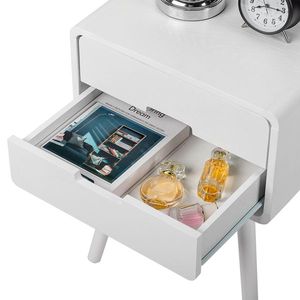 Comodino in Legno Massello con Cassetto e Gambe per Camera da Letto e Soggiorno, Elegante Tavolino Laterale - Product Image 5