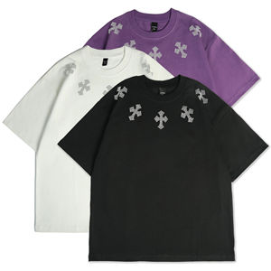 เสื้อยืดโอเวอร์ไซส์ทรงสตรีทแวร์สำหรับผู้ชาย แบบคอวี ตกแต่งด้วยคริสตัล ล้างสีแบบแอซิด สไตล์ไฮสตรีท - Product Image 5