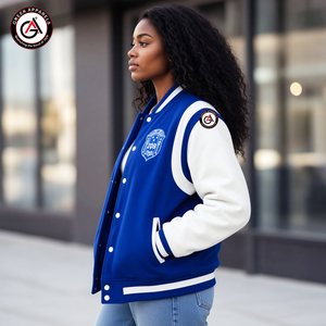 Veste de moto pour femme avec broderie en chenille 3D Zeta Phi Beta Sorority |   Veste à manches en cuir et laine brodée ZPB Sorority - Product Image 3