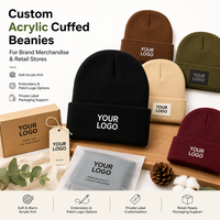 Gorro de Punto con Puño, Bordado Personalizado, Color Sólido, Acrílico, Unisex, Cálido para Invierno, Gorro de Punto para Uso Diario, Casual, Deportes al Aire Libre, Esquí