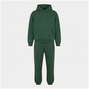Conjunto Deportivo Unisex Verde, Sudadera con Capucha de Manga Larga, Color Sólido, Algodón, Informal, para Otoño, Corte Regular, con Bolsillos Laterales - Product Image 1