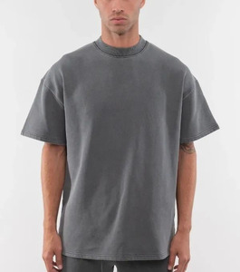 High Quality Men's Luxury Custom 100% Cotton Breathable Anti-shrink Fleece Heavyweight Oversized <b>Boxy</b> <b>T</b>-<b>Shirt</b> Blank Mock Neck - Product Image 3