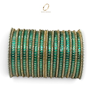 Beautiful Green Kashmiri Aluminium Bangles Sparkling Glitter Gold Plated Stone Borders <b>for</b> <b>Women</b> Bridal Wholesale Fashion - Product Image 5