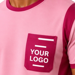 Pink <b>And</b> Fuchsia <b>Mens</b> T <b>Shirt</b> <b>Shorts</b> <b>Set</b> Crew Neck <b>Short</b> Sleeve Top Cargo Pocket Drawstring <b>Shorts</b> Casual Sportswear Outfit - Product Image 3