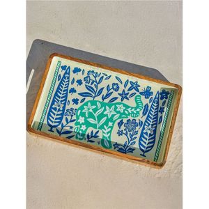 Handcrafted Vintage Mughal Floral Wooden Serving <b>Tray</b> Set | Luxury Teal Decorative Ottoman <b>Tray</b> for Home Decor & Coffee Table - Product Image 2