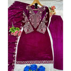 Beau costume de partie des femmes ensemble avec le bas supérieur brodé et le Dupatta - Product Image 2