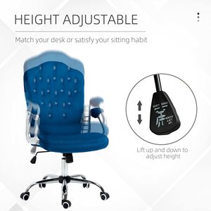 Sedia da Ufficio in Velluto Blu con Ruote Girevoli a 360 Gradi, Altezza Regolabile e Funzione di Inclinazione - Product Image 4