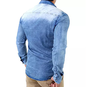Camisas de Algodón 100% para Hombre de Alta Calidad al por Mayor, con Aspecto Desgastado, Modernas, de Manga Larga, Informales, de Mezclilla - Product Image 5