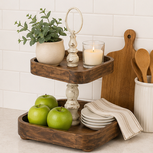 2 Tier Wooden <b>Cake</b> <b>Stand</b> Farmhouse Tiered Tray for Dessert Display Cupcake Tower & Wedding Centerpiece Home Decor - Product Image 3