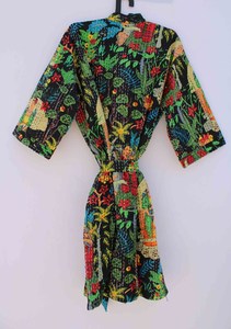 Bata de Kimono con Estampado Digital de Dibujos Animados para Mujer, 100% Algodón, Suave y Transpirable, Camisón de Verano Hecho a Mano, Cuello en V, Cintura Elástica, ODM - Product Image 5