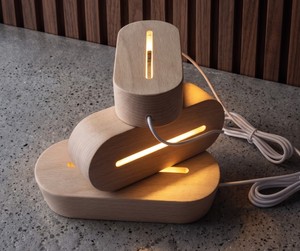 Cadeaux artistiques, base de lampe en bois moderne avec LED, design ovale personnalisé, commande tactile USB et lumière blanche chaude à intensité variable - Product Image 1
