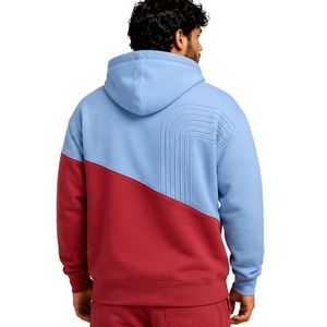 Sweat à capuche personnalisé pour homme, bleu ciel et rouge, en molleton de coton épais, color block, brodé, style streetwear, fabrication sous marque privée - Product Image 2