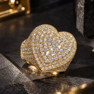 Custom VVS Moissanite Hip Hop Heart Double Layer <b>Ring</b> 10K 14K <b>18K</b> <b>Gold</b> Round Cut Iced Out <b>Ring</b> Luxury Statement Fine <b>Men</b> Jewelry - Product Image 1