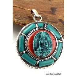 Colgantes Hindúes Om con Incrustaciones de Turquesa, Unisex, Religiosos, de Aleación de Latón y Cobre, Plateados en Plata Antigua, con Diseño Floral, para Fiestas - Product Image 5
