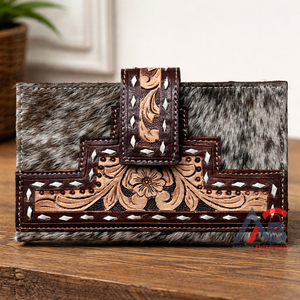 Cartera Larga Bifold de Cuero Genuino de Lujo Hecha a Mano 2026, de Piel de Vacuno con Pelo, Multiusos, Portátil, de Gran Capacidad, Tipo Clutch - Product Image 1