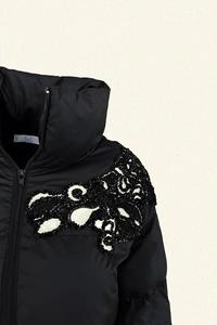 Men's <b>Black</b> Puffer <b>Jacket</b> Stand Collar Zipper Closure <b>Sequin</b> Embroidery Windproof Winter Coat Casual Style - Product Image 3