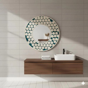 Unique Blue Geometrical Bone Inlay Mirror <b>Frame</b> Hall Way Decorative Home Looking Glass Art Deco Style at Best Price - Product Image 3