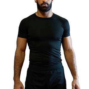 Men's <b>Black</b> Short Sleeve Rash Guard Quick Dry Polyester <b>Compression</b> <b>Shirt</b> Adult Fitness Top - Product Image 1