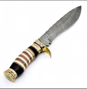 Handcrafted forward recurve damascus steel outdoor Heavy Duty utility Tool Stacked <b>Ring</b> Handle Brass Guard - Product Image 4