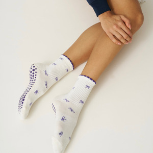 <b>Custom</b> Logo Non Slip Pilates <b>Socks</b> Ruffled <b>Grip</b> Yoga <b>Socks</b> Breathable Cotton Blend Crew <b>Socks</b> for Barre Fitness - Product Image 3