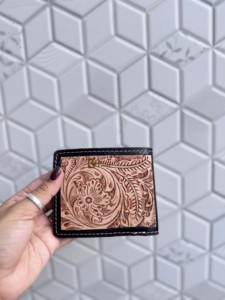 New Arrival Hand Tooled Leather <b>Wallet</b> Men's Long Zipper Multi Uses <b>Wallet</b> Hot Sale Fashion Brown Colour Cash <b>Card</b> <b>Holder</b> - Product Image 2