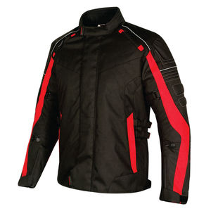 Men's Black Red Moto <b>Biker</b> <b>Jacket</b> Windproof Polyester Nylon Zipper Closure Stand Collar Regular Fit Autumn Motorcycle Riding - Product Image 1