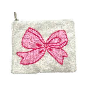 กระเป๋าถือโบว์ประดับลูกปัดทำมือ กระเป๋าคลัทช์ใบเล็กสำหรับผู้หญิง กระเป๋าใส่เหรียญแบบมีซิป ดีไซน์โบว์เก๋ไก๋ สายสะพายโซ่ รับผลิตแบบ OEM - Product Image 3