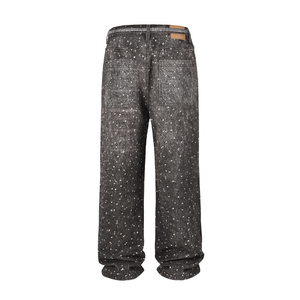 High Waist <b>Black</b> Denim <b>Shorts</b> Rhinestone Detail Frayed Hem Breathable Stonewashed Zipper Fly Casual Summer Style Men's Straight - Product Image 2