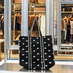 Bolsos de Mano Casuales de Gran Capacidad al por Mayor, Bolsos con Diseño de Elefante Acolchado, Bolsos de Compras de Primavera, Bolsos de Hombro con Estampado a Mano - Product Image 1