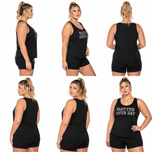 Women Plus Size Tank <b>Top</b> Gym Workout Singlet Breathable Eco-Friendly Washed Jersey Fabric Polyester/Cotton Scoop Neck Printed - Product Image 5