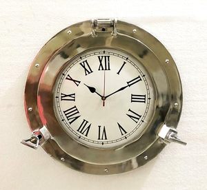 Antique Brass Porthole Wall <b>Clock</b> Nautical Ship Window Style Decorative Maritime <b>Clock</b> with <b>Roman</b> Numeral Dial Vintage Marine - Product Image 1