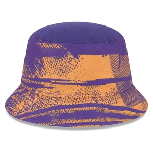 Customized Unisex <b>Purple</b> Bucket <b>Hat</b> With Orange Geometric Pattern Casual Spring Summer Adult Wear - Product Image 1
